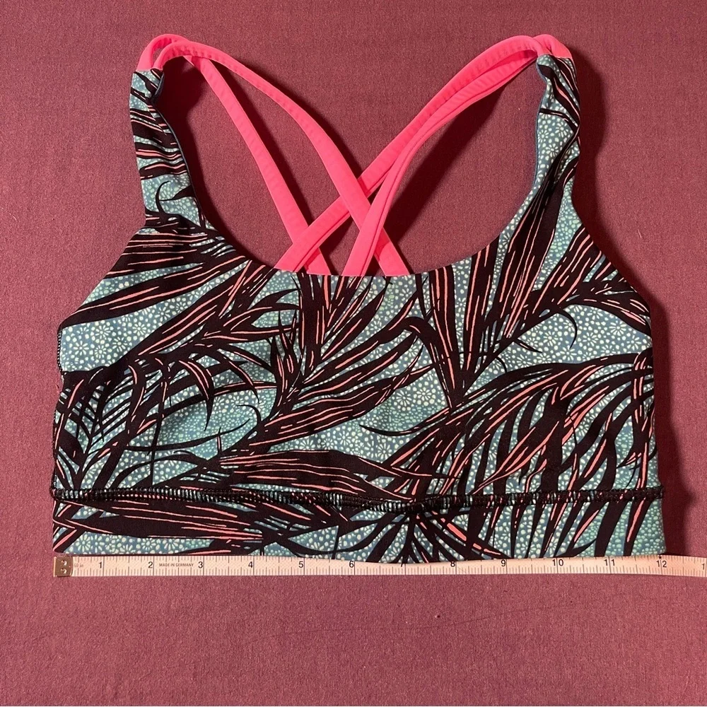 Lululemon Energy Bra Mini Palm Lace Tofino Teal Multi / Flash Light Size 4 *FLAW